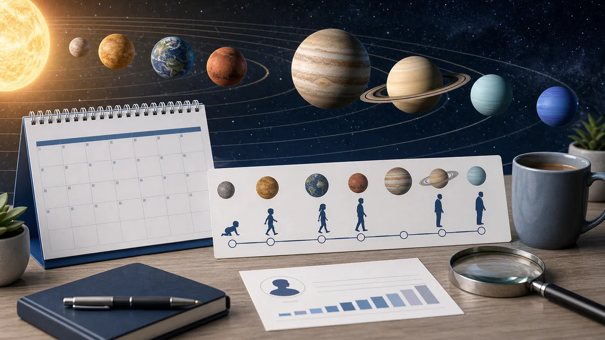 Editorial illustration for Age on Different Planets Guide, Planet Years and Space Age Explained