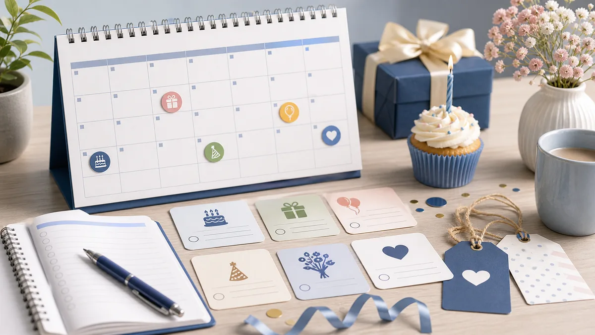 Editorial illustration for Birthday Calendar Guide, Reminder Dates, Weekdays, and Planning Tips