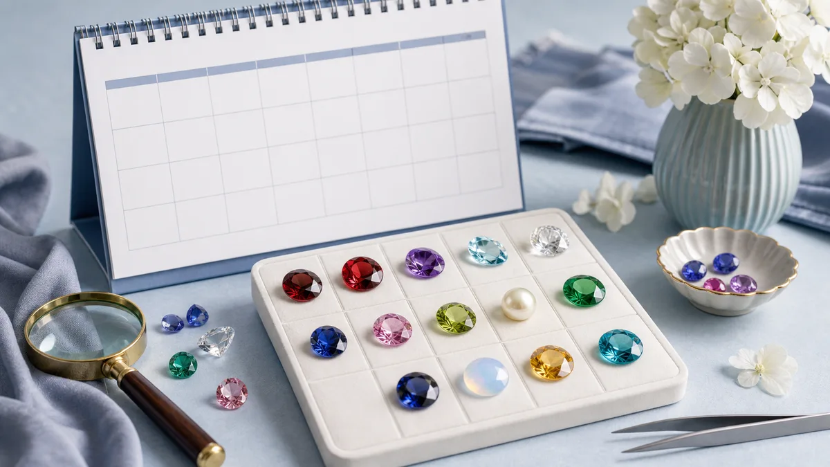 Editorial illustration for Birthstone Chart by Month, Colors, Meanings, and Gift Ideas